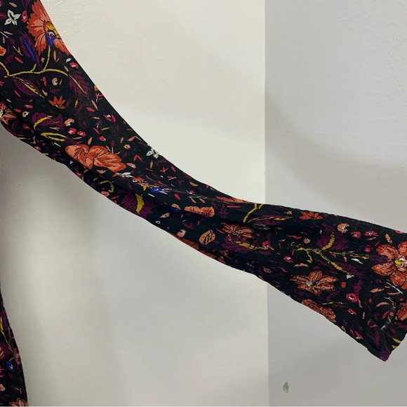 Old Navy Dark Floral Midi Dress Small  Gauzy Cinch Ruffle Fairy Grunge Work Boho - Picture 6 of 11